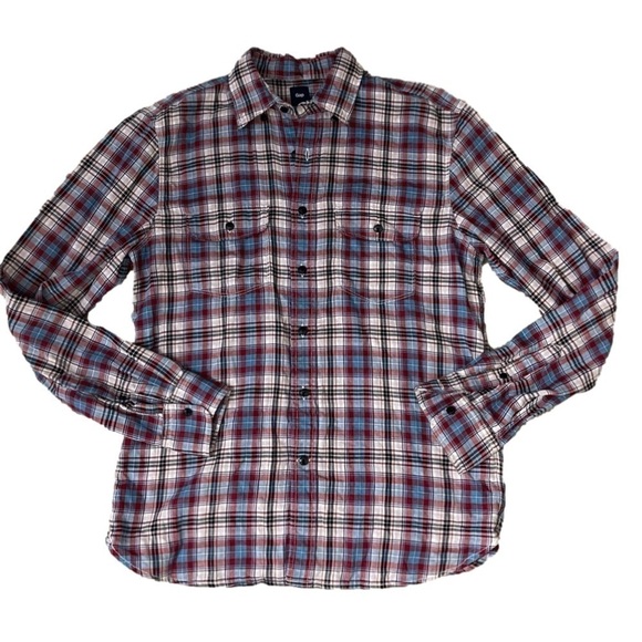 Men’s Gap Vintage Blue Red Flannel Button Down Long Sleeve Size Medium! - Picture 1 of 6